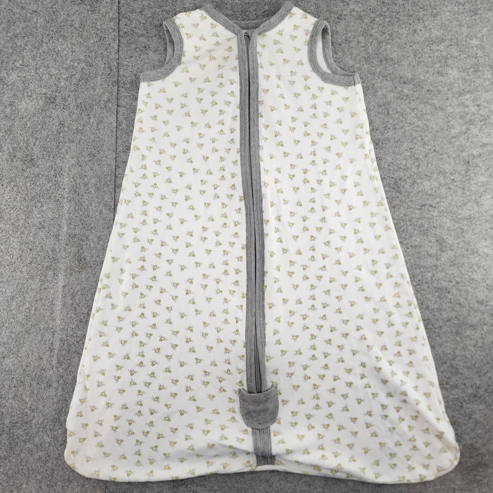 Burts Bees Baby 6-12M White Grey Bee Print Organic Cotton Beekeeper Sleep Sack